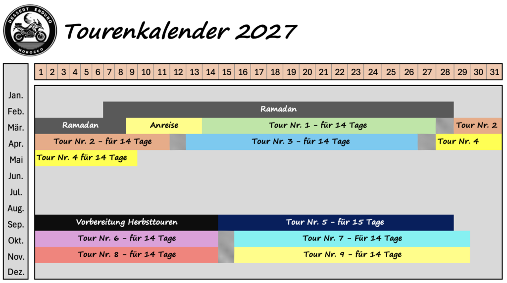 Tourenplanung. Touren Kalender 2027